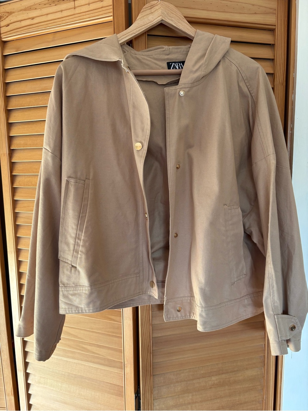 100% Cotton Zara Hooded Light Brown Jacket